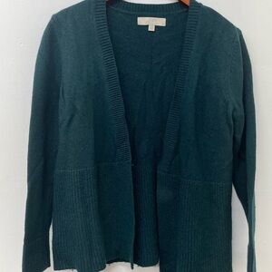 LOFT Women's Dark Teal Open Front Cardigan Sweater Knit Italian Yarn Medium